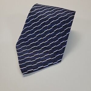 Rene Chagall Italian Design Mens Silk Blend Necktie Blue White Geometric Pattern